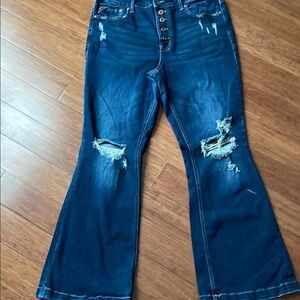 Maurices Blue Flare Wide Leg Jeans Distressed